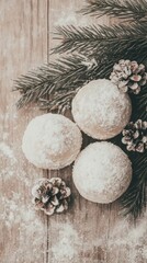 Poster - A bunch of snow balls sitting on top of a wooden table