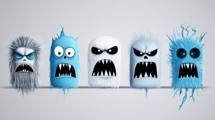 Wall Mural - Five cartoon monsters with angry expressions.