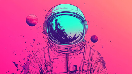 Poster - Astronaut in a pink and blue space suit