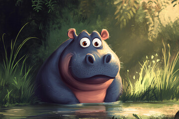 Sticker - cartoon animal hippo, illustration