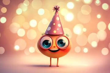 Sticker - cartoon character is wearing a birthday hat