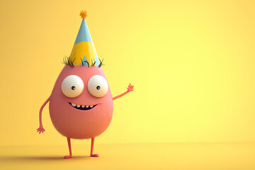 Sticker - cartoon character is wearing a birthday hat