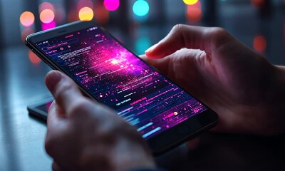 Technology concept. Data checking using a mobile phone