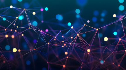 Abstract background with interweaving of colored lines and dots. Network connection structure. Data exchange. 3D