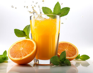 A glass of fresh orange juice with orange