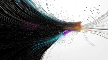 Burst of fiber optic strands in an abstract pattern, great for illustrating data movement and connectivity.