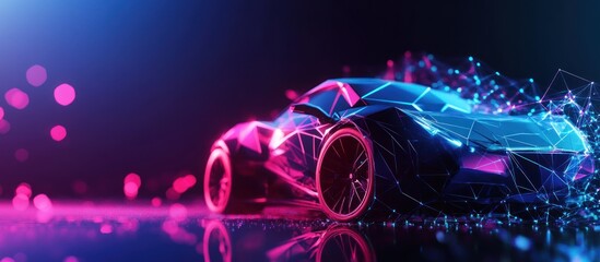 Canvas Print - Futuristic Sports Car in Neon Lights