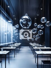 Poster - a futuristic classroom where students explore quantum superposition through augmented reality, inter