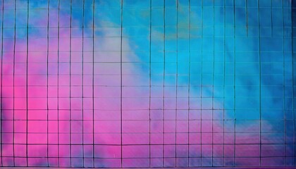 Poster - Vibrant Gradient Grid: Abstract Pink and Blue Ombre Background with Intersecting Black Lines Forming a Geometric Pattern on a Textured Surface