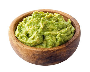 Wall Mural - Guacamole in a wooden bowl, delicious, isolated on transparent cutout background