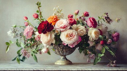 Timeless dutch still life featuring roses and assorted blooms for art reproduction and vintage decor