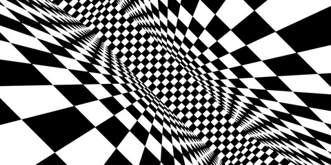 Poster - 3d chess board textured room. abstract perspective tunnel. vector illustration.