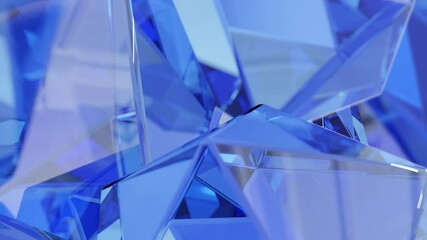 Poster - Modern background with polygonal crystals. A geometric golden surface in abstract 3D. Diamond reflection crystals are animated in the background—zoom-in effect.
