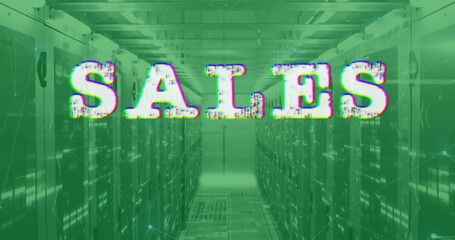 Canvas Print - Image of sales text and digital data processing over computer servers