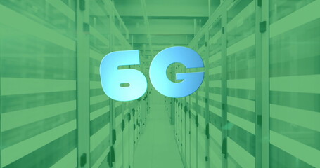 Sticker - Image of 6g text and digital data processing over computer servers