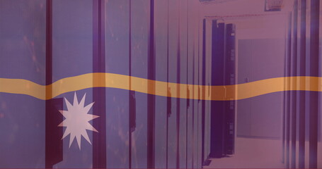 Wall Mural - Image of flag of nauru over server room