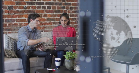 Aufkleber - Image of globe and data processing over diverse business people in office