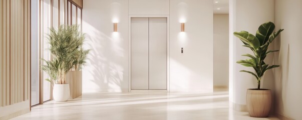 Modern colorful Elevator doors of office or hotel hallway, Lobby interior, corridor in house with lift,Black elegant lift for passenger or cargo elevators,copy space.