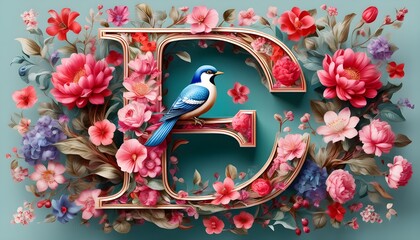 Wall Mural - Floral Adornment on a Golden Metal Letter D in Generative Art