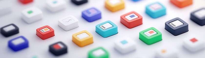 Sticker - Colorful Square Buttons with White Background.