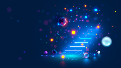 magic stairs. future astrology mystery ladder or stairway in fantasy worlds. neon stairs glowing in 