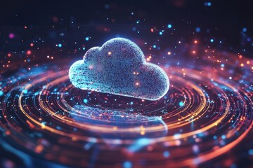 Poster - Digital informational technology web futuristic hologram with cloud icon, cloud computing.