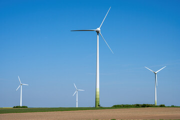 Wind turbines for green energy production seen in rural Germany