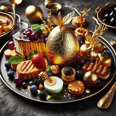 Gold Leaf Gourmet Dish Food items adorned or entirely made with