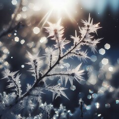 Ice Crystals on a Branch Early winter shot where ice begins to f