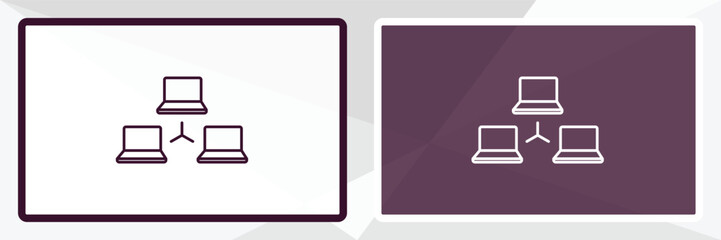 Poster - computer and network outline icon. Linear vector from education concept. Thin line white and black computer and network icon isolated on white and dark background