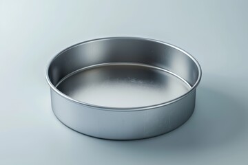 Sleek silver baking pan on a soft blue background perfect for culinary creations in a modern kitchen