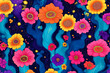 © Monktwins - Vibrant colors and smooth shapes of a trendy psychedelic flower background