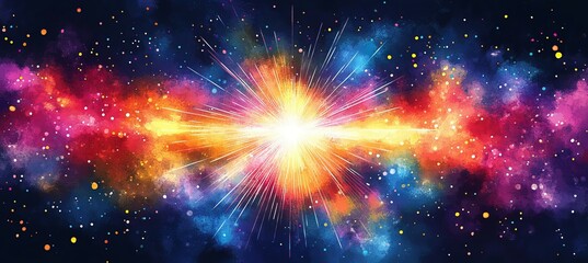 Wall Mural - colorful space supernova light rays spark explosion background. generative ai technology.