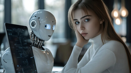 Wall Mural - using a robot to do a job that a person usually does.