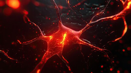 Poster - Close-up view of a glowing neuron, showcasing intricate details and vivid colors, representing brain activity and connectivity.