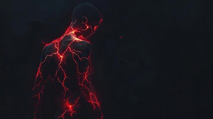 Poster - A stylized human figure illuminated by vibrant red lightning, symbolizing energy and transformation against a dark background.