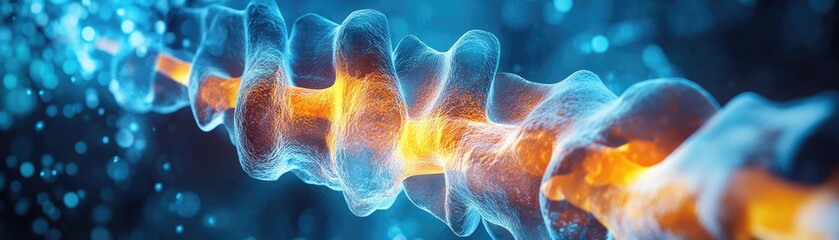 Poster - A vibrant and dynamic digital illustration of a spine, showcasing energy and movement within a futuristic and abstract design.