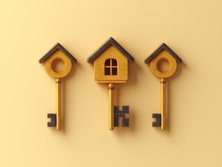 Poster - golden house key chain interior logo icon vector illustration