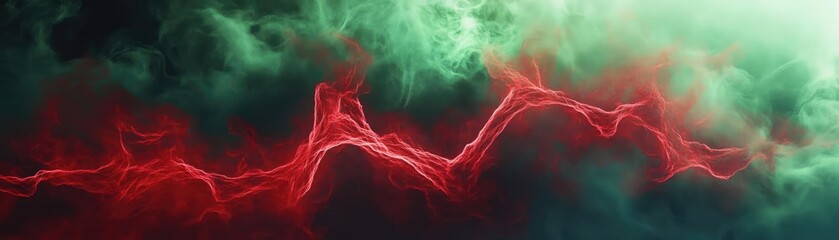 Poster - A vibrant blend of red and green hues, creating a dramatic lightning effect against a smoky backdrop, perfect for artistic use.