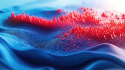 Poster - Abstract representation of wave patterns in red and blue, creating a dynamic and vibrant visual suitable for digital art.