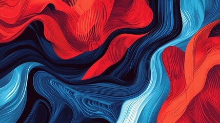Poster - Vibrant abstract waves in red, blue, and navy create a dynamic visual experience, perfect for creative and modern design projects.