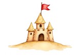 Watercolor sand castle illustration beach game
