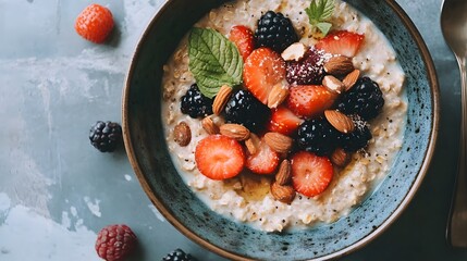 oatmeal topped with fruit and nuts