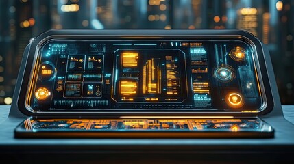 Poster - Futuristic Control Panel with Illuminated Digital Interface