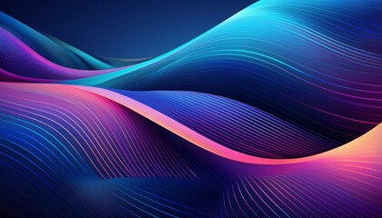 Poster - Dark abstract background with glowing waves. Shiny moving lines design element. Modern purple-blue gradient flowing wave lines.