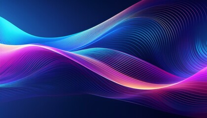 Poster - Dark abstract background with glowing waves. Shiny moving lines design element. Modern purple-blue gradient flowing wave lines.