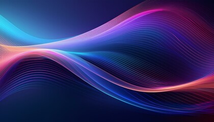 Poster - Dark abstract background with glowing waves. Shiny moving lines design element. Modern purple-blue gradient flowing wave lines.