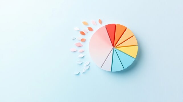 Colorful pie chart showing the distribution of a company revenue across different product lines, with each slice labelled with a percentage.