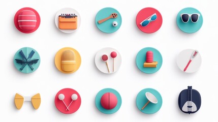 Poster - A set of circular icons representing different types of hobbies, including sports, music, arts, and crafts.