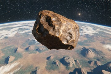 Wall Mural - Giant asteroid approaching Earth starry sky backdrop